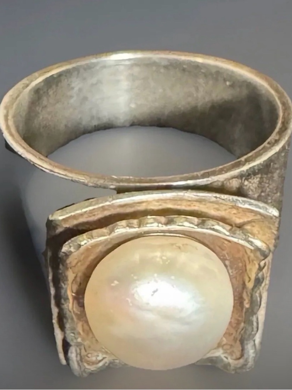 Vintage Silpada Sterling/ Pearl Brutalist Ring Beautiful Statement Sz7
